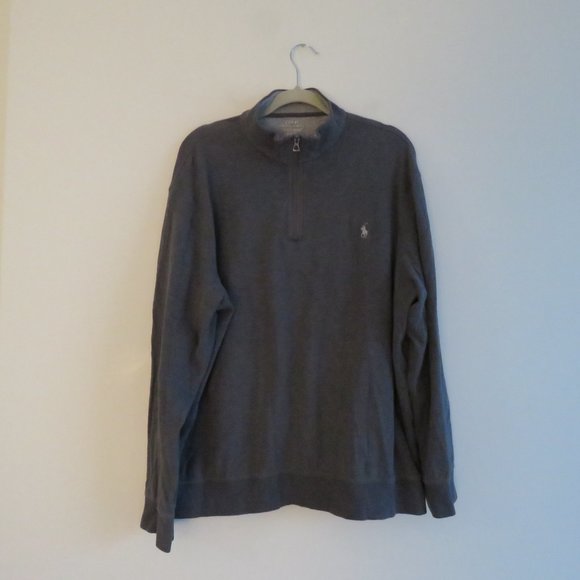 POLO RALPH LAUREN Dark Heathered Gray Cotton 1/4 Zip Pullover Sweater - Size XL - Picture 2 of 14